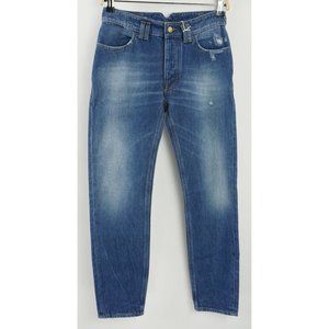 New Cycle Women's 24 x 25 Baggy Medium Blue Mid Rise Distressed Button Fly Jeans